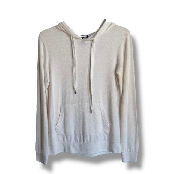 Forever 21 Womens Hoodie Cream Fuzzy Soft Kangaroo Pocket Drawstring Small - Picture 3 of 10